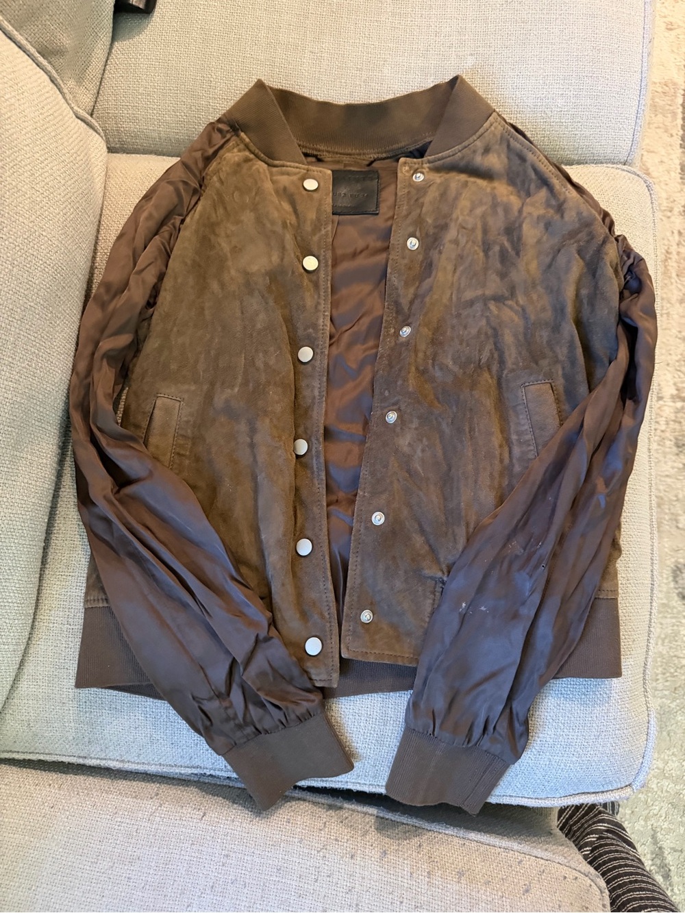 All Saints Brown Suede Bomber Jacket